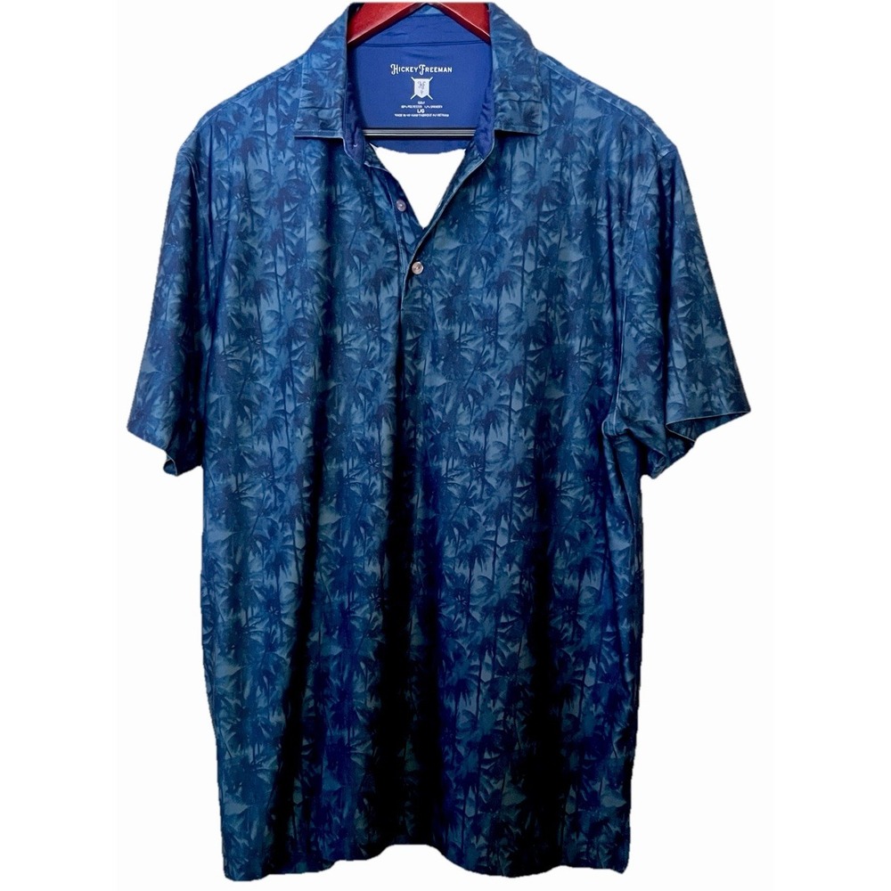 Hickey Freeman Mens‎ Large Performance Fabric PalmTree Print Polo Golf Shirt